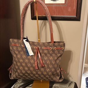 Dooney & Bourke Brown and Cream Logo Tote